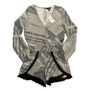 Jessica Simpson Romper Womens M Medium Cream Black Paola Fringe Tassel Flap